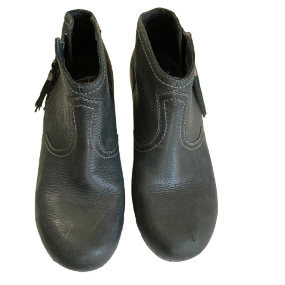 Dansko SALE! Wedge Ankle Boots Veronica Black Leather Tassel, size 40, 9-9 1/2